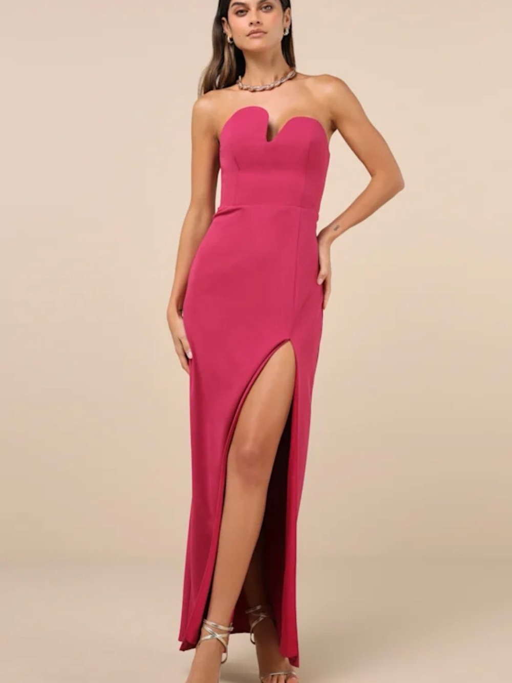 Iconic Excellence Magenta Asymmetrical Strapless Maxi Dress Medium NWT